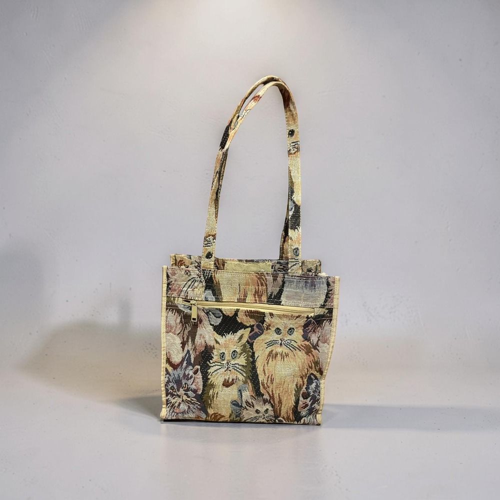 Jade Vintage Cat Tapestry Tote Bag with‎ Matching Pouch Cottagecore Aesthetic